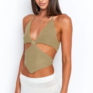 Opal Khaki Cut Out Crop Top - Unworn